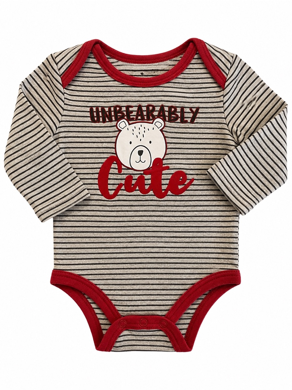 Striped 'Unbearably Cute' Red-Trim Baby One-Piece